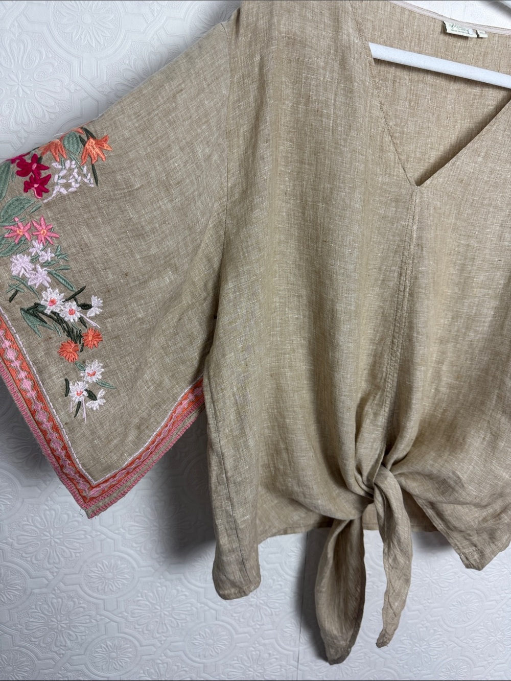 Spartina 449 Delilah 100% Linen Top Alljoy Landing Tropical Embroidery - Picture 8 of 12